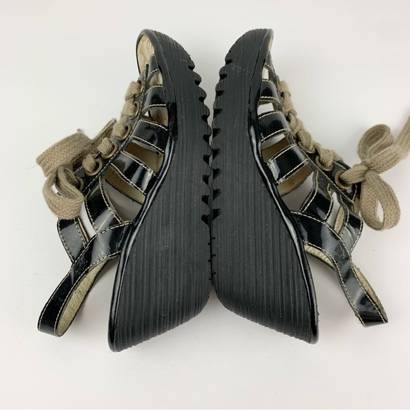 Fly London Yito Patent Black Leather Lace Up Wedge Sandals 36 - Picture 12 of 13